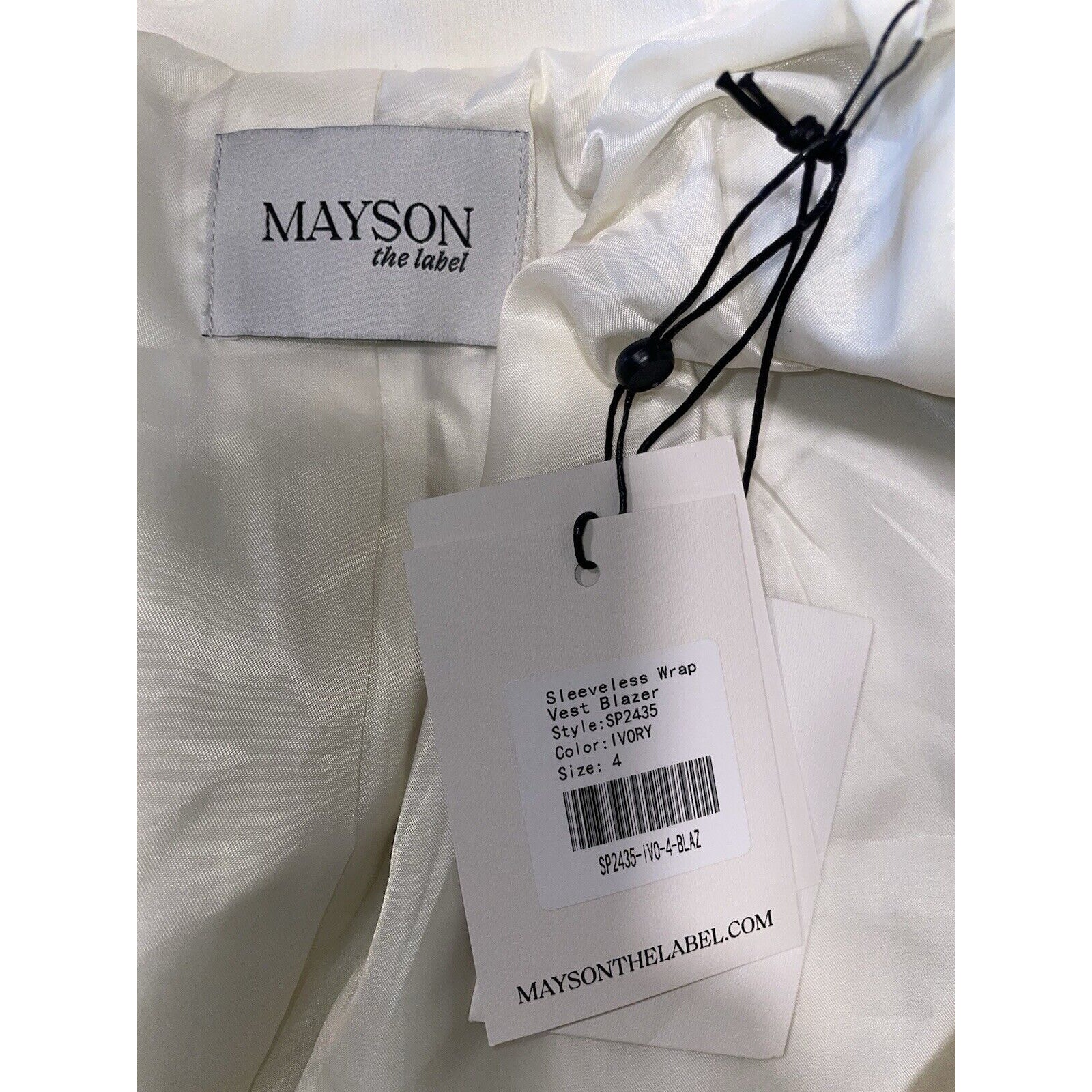 Nwt Mayson The Label Chic Sleeveless Wrap Long Vest Blazer Ivory Size 4 — image 6 of 6